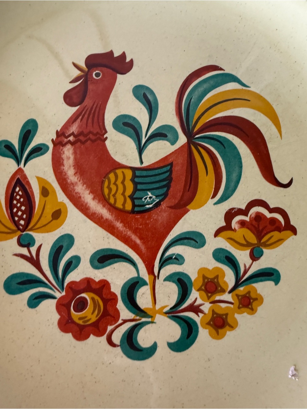 Vintage Rooster Ceramic Dinner Plates - Cream with Multicolor Rooster Design (2) - Picture 2 of 10